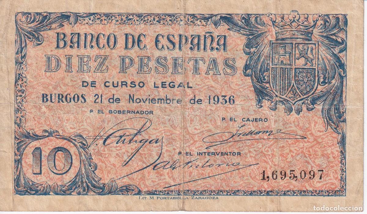 Billets espagnols: BILLETE DE BURGOS DE 10 PESETAS DEL 21 DE NOVIEMBRE DE 1936 EN BUENA CALIDAD (MUY RARO)
