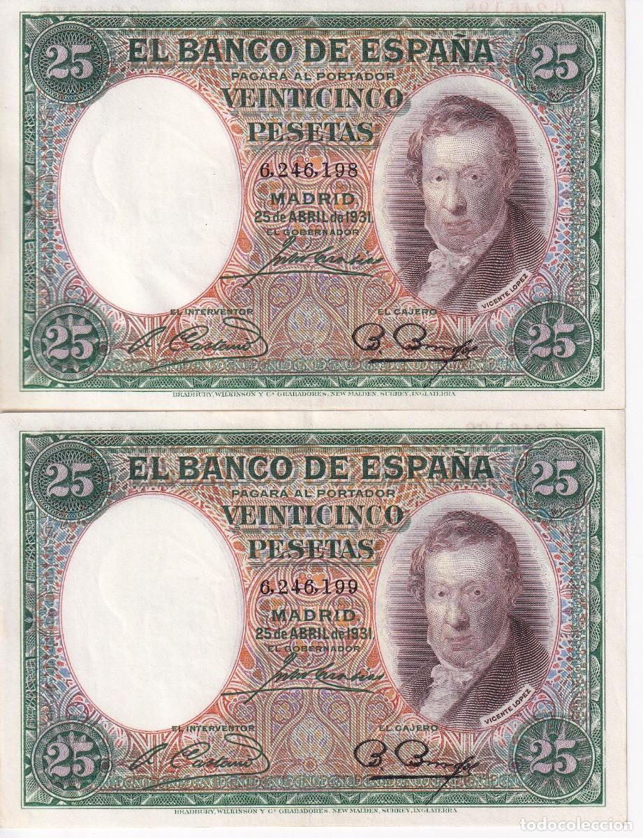 Billetes espa&ntilde;oles: PAREJA CORRELATIVA DE 25 PESETAS DEL A&Ntilde;O 1931 SIN SERIE EN CALIDAD EBC