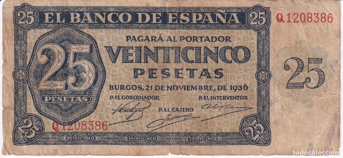 Billets espagnols: BILLETE DE BURGOS DE 25 PESETAS DEL A&Ntilde;O 1936 DE LA SERIE Q