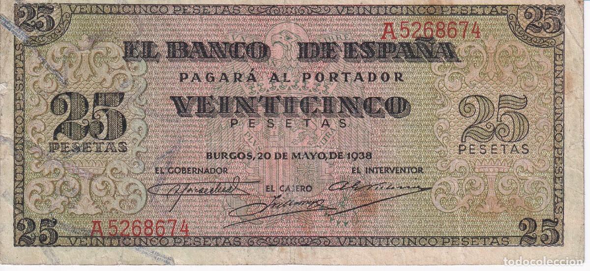 Billets espagnols: BILLETE DE BURGOS DE 25 PESETAS DEL A&Ntilde;O 1938 DE LA SERIE A