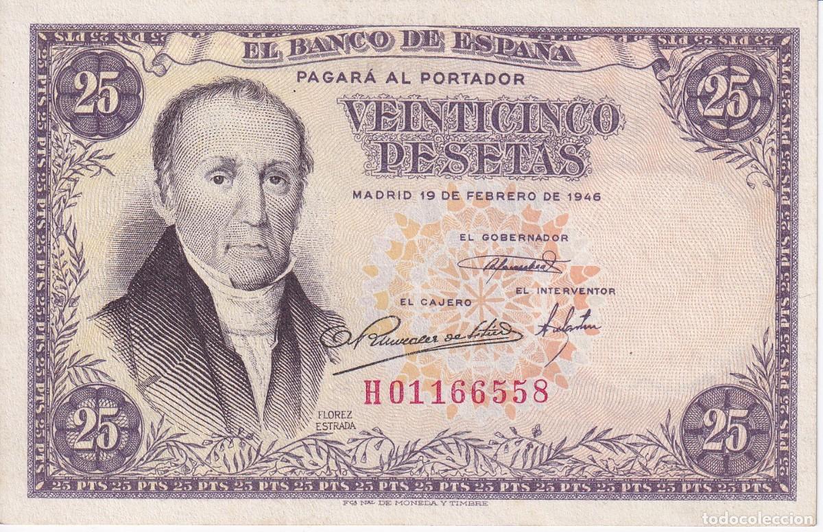 Billets espagnols: BILLETE DE 25 PESETAS DEL A&Ntilde;O 1946 DE FLOREZ ESTRADA SERIE H EN CALIDAD EBC