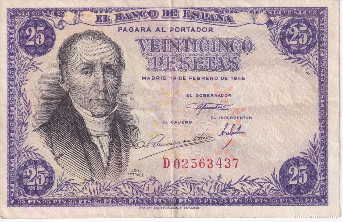 Billets espagnols: BILLETE DE 25 PESETAS DEL A&Ntilde;O 1946 DE FLOREZ ESTRADA SERIE D