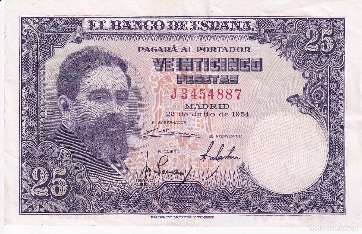 Billets espagnols: BILLETE DE 25 PESETAS DEL A&Ntilde;O 1954 DE ISAAC ALBENIZ SERIE J EN CALIDAD EBC