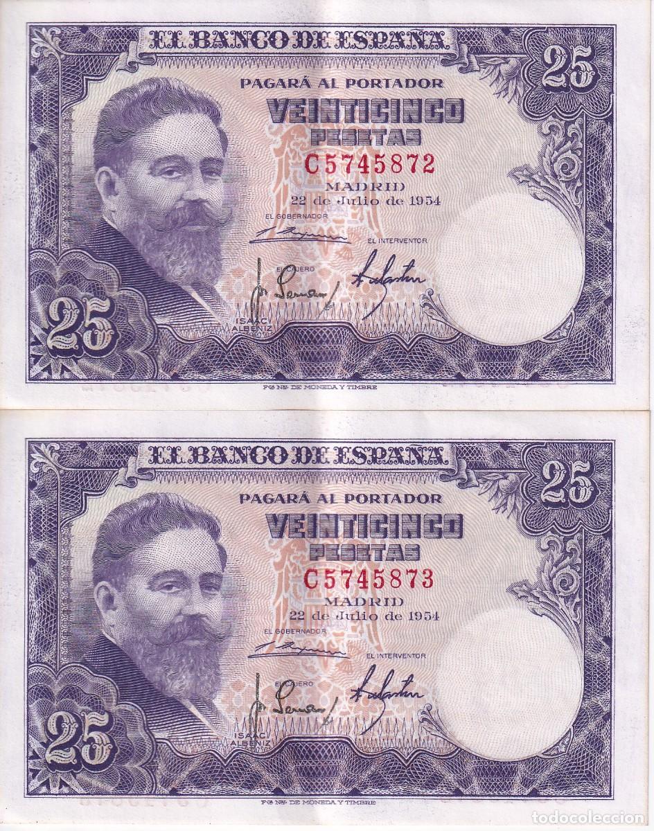 Billets espagnols: PAREJA CORRELATIVA DE 25 PESETAS DEL A&Ntilde;O 1954 DE ISAAC ALBENIZ SERIE C EN CALIDAD EBC