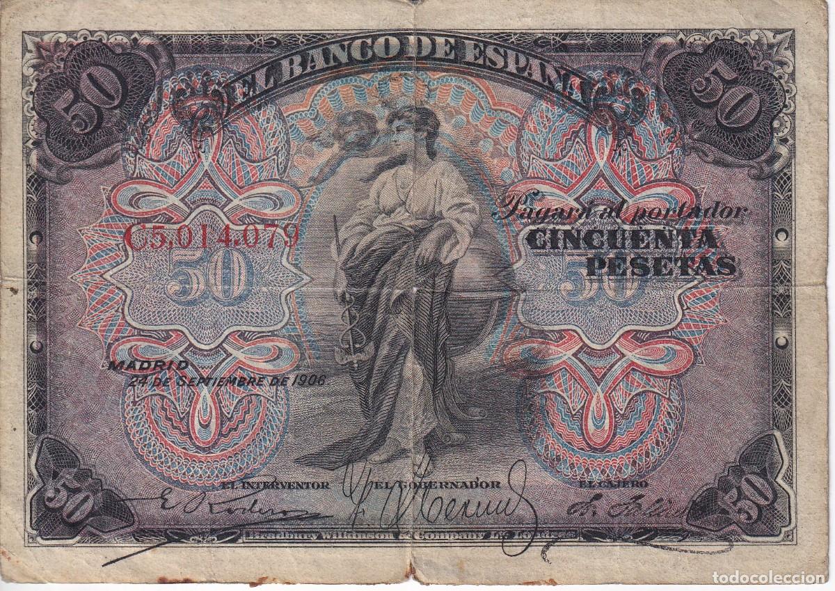 Billets espagnols: BILLETE CLASICO DE 50 PESETAS DEL A&Ntilde;O 1906 DE LA SERIE C