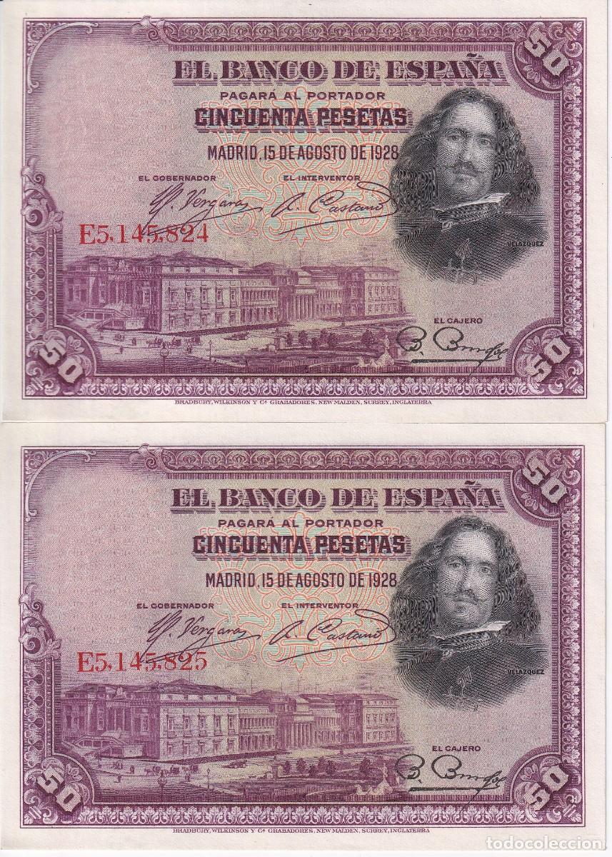 Billets espagnols: PAREJA CORRELATIVA DE 50 PESETAS DEL A&Ntilde;O 1928 DE LA SERIE E SIN CIRCULAR (SC)