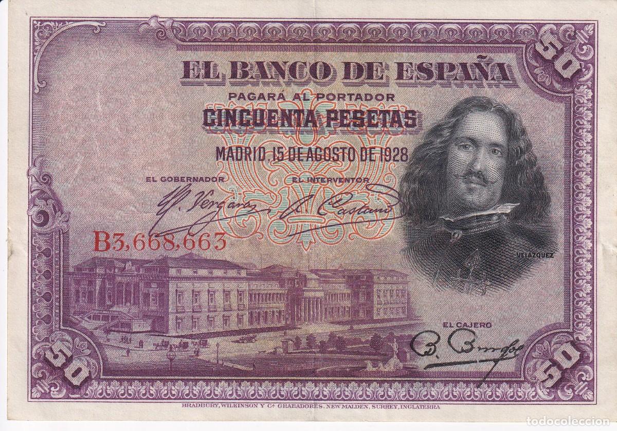 Billetes espa&ntilde;oles: CAPICUA - BILLETE DE 50 PTAS DE 1928 DE VELAZQUEZ SERIE B 3668663
