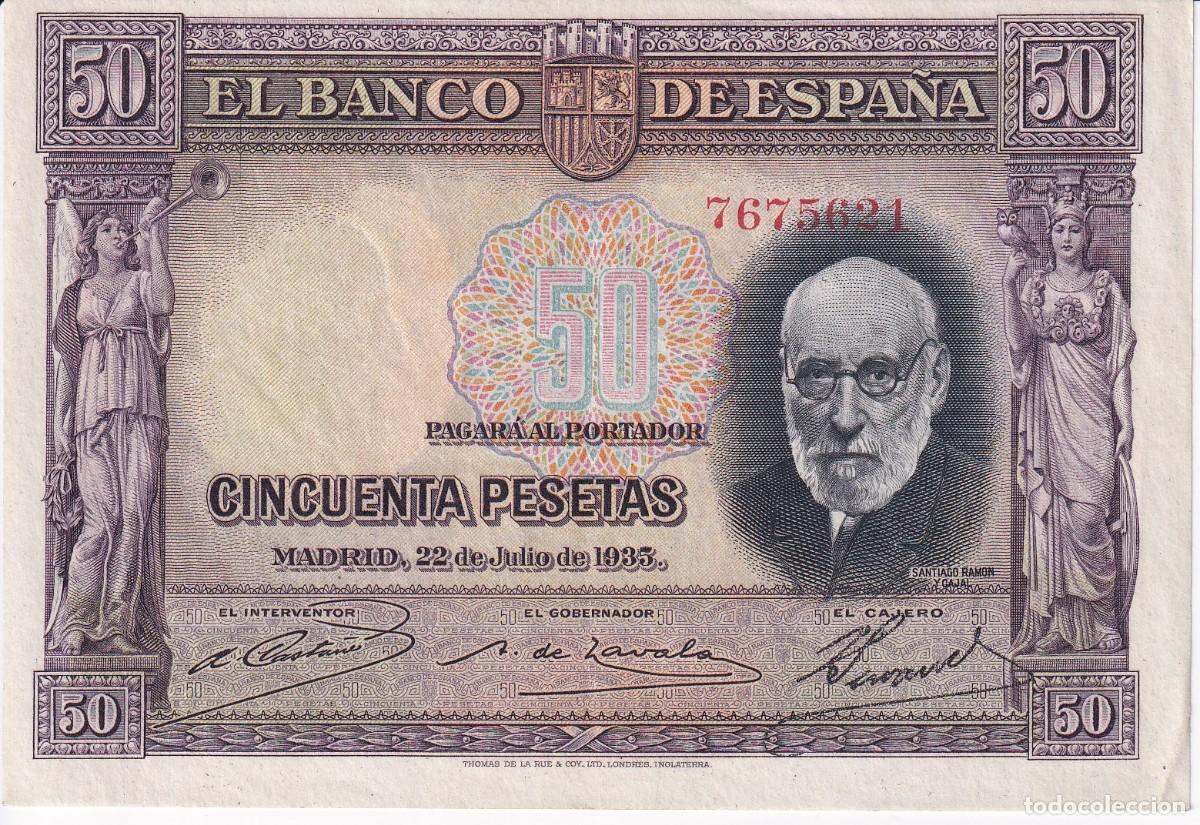 Billets espagnols: BILLETE DE 50 PESETAS DEL A&Ntilde;O 1935 DE SANTIAGO RAMON Y CAJAL EN CALIDAD EBC