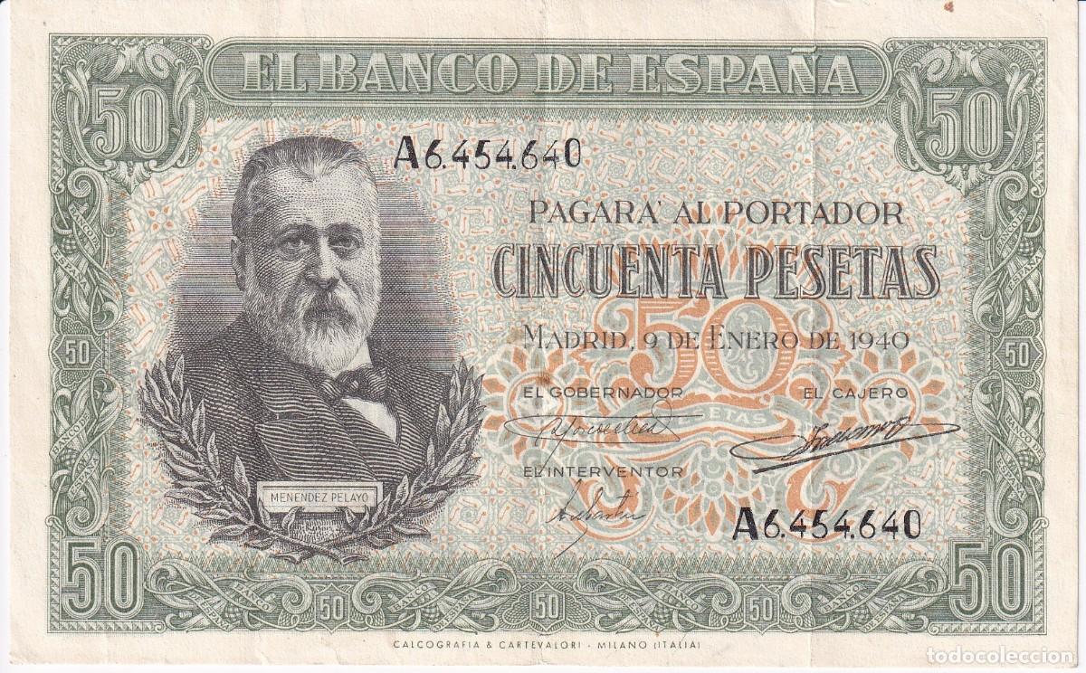 Billets espagnols: BILLETE DE 50 PESETAS DEL A&Ntilde;O 1940 DE MENENDEZ PELAYO DE LA SERIE A EN BUENA CALIDAD