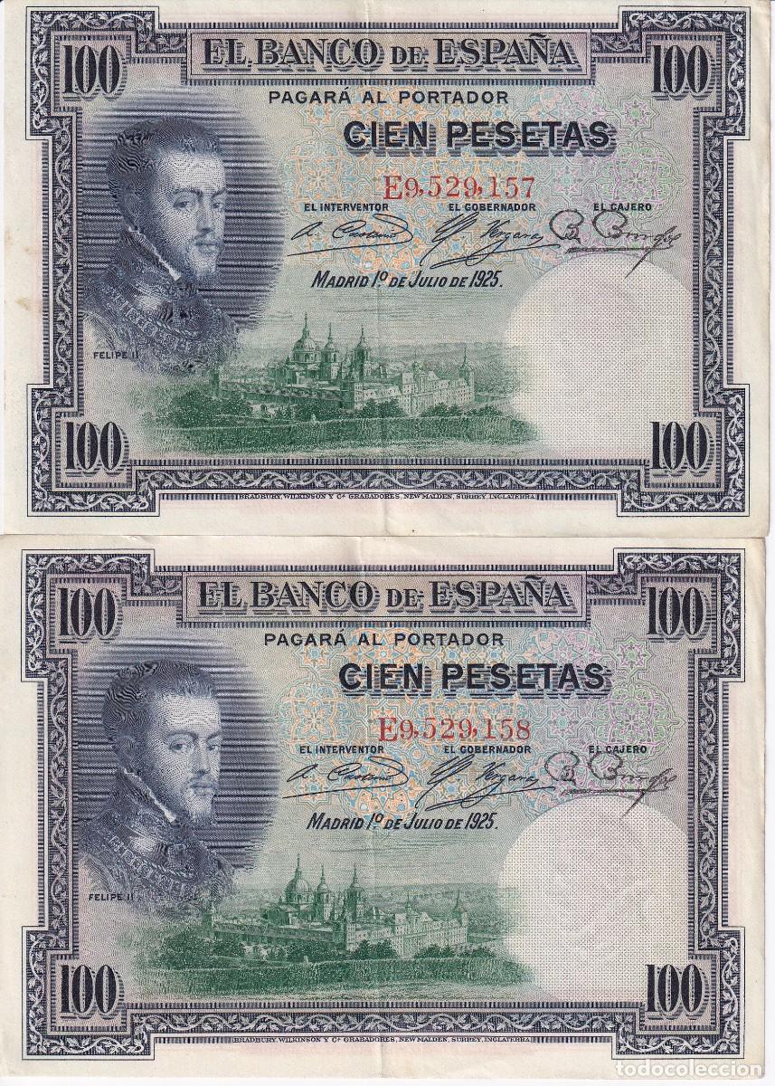 Billets espagnols: PAREJA CORRELATIVA DE 100 PESETAS DEL A&Ntilde;O 1925 SERIE E EN CALIDAD EBC
