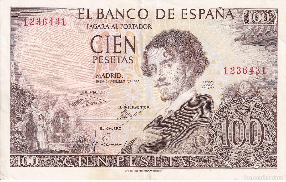 Billets espagnols: BILLETE DE 100 PESETAS DEL A&Ntilde;O 1965 DE ADOLFO BECQUER SIN SERIE CALIDAD EBC