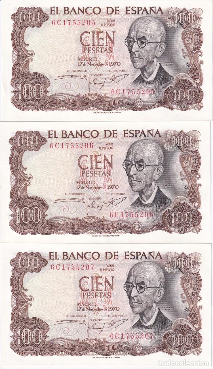 Billets espagnols: TRIO CORRELATIVO 100 PESETAS A&Ntilde;O 1970 DE FALLA SERIE 6C SIN CIRCULAR (SC)