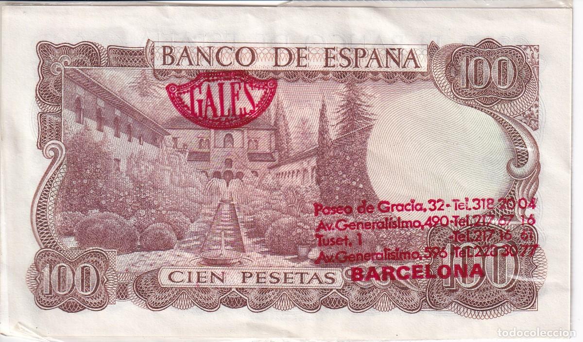 Billets espagnols: BILLETE DE 100 PTAS DEL A&Ntilde;O 1970 CON PUBLICIDAD DE CAMISERIA Y SASTRERIA GALES