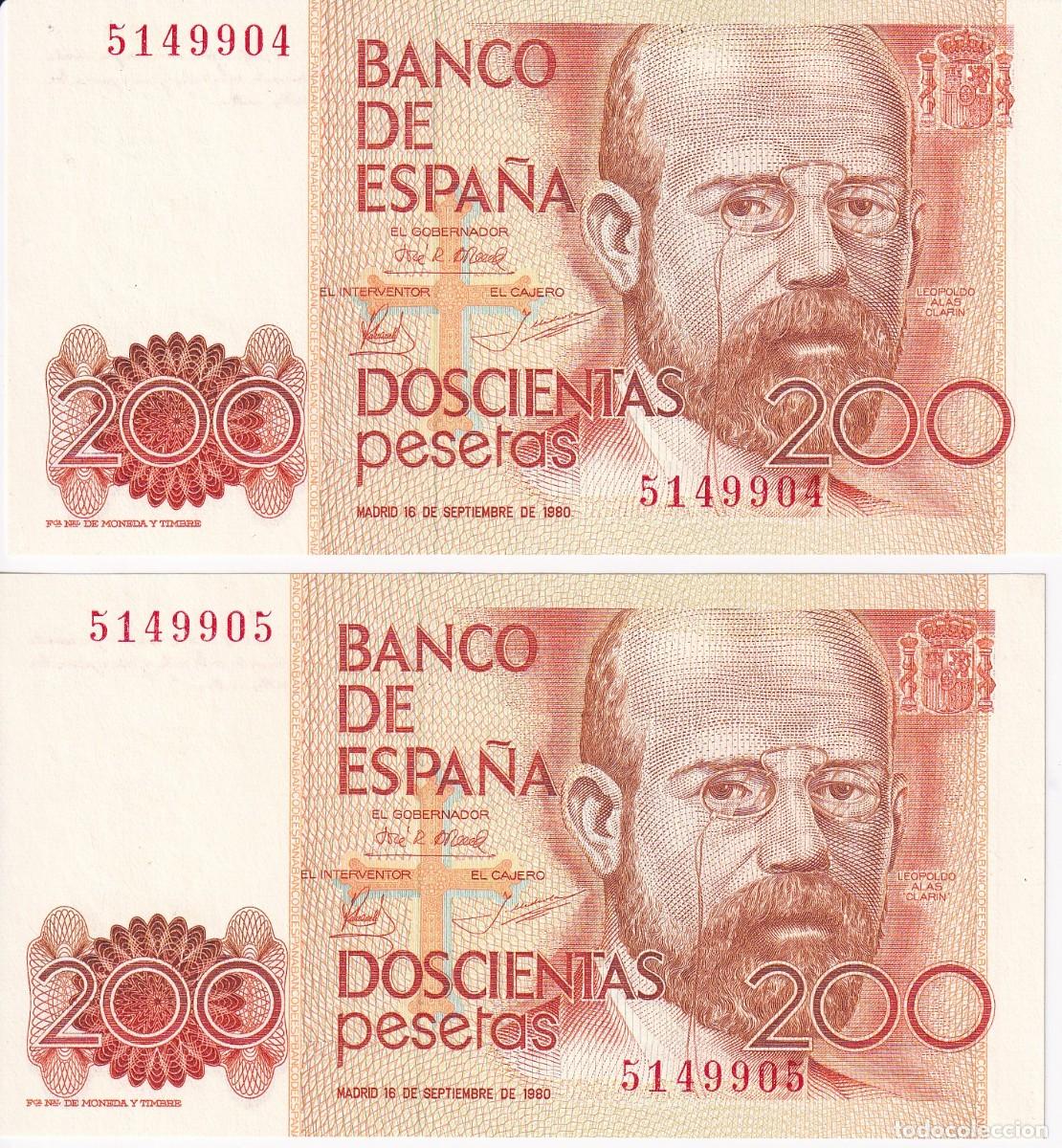 Billets espagnols: PAREJA CORRELATIVA DE 200 PESETAS DEL A&Ntilde;O 1980 SIN SERIE SIN CIRCULAR (SC) (ALAS CLARIN)