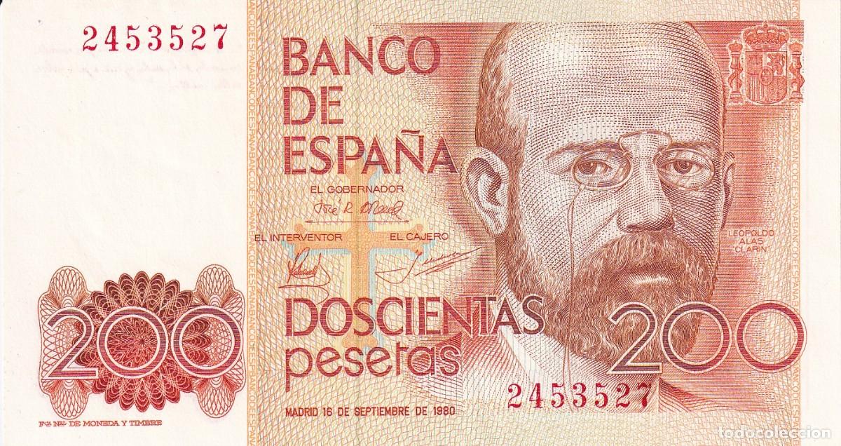 Billets espagnols: BILLETE DE 200 PESETAS DEL A&Ntilde;O 1980 DE LEOPOLDO ALAS CLARIN SIN SERIE SIN CIRCULAR (SC)