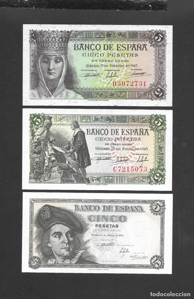 Billetes espa&ntilde;oles: TRES BILLETES 5 PESETAS 1943-1945-1948 S/C