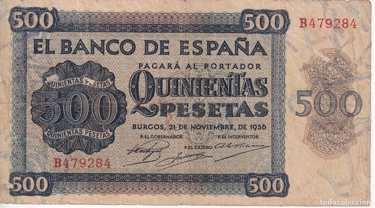 Billetes espa&ntilde;oles: BILLETE DE BURGOS DE 500 PESETAS DEL A&Ntilde;O 1936 SERIE B (DIFICIL)