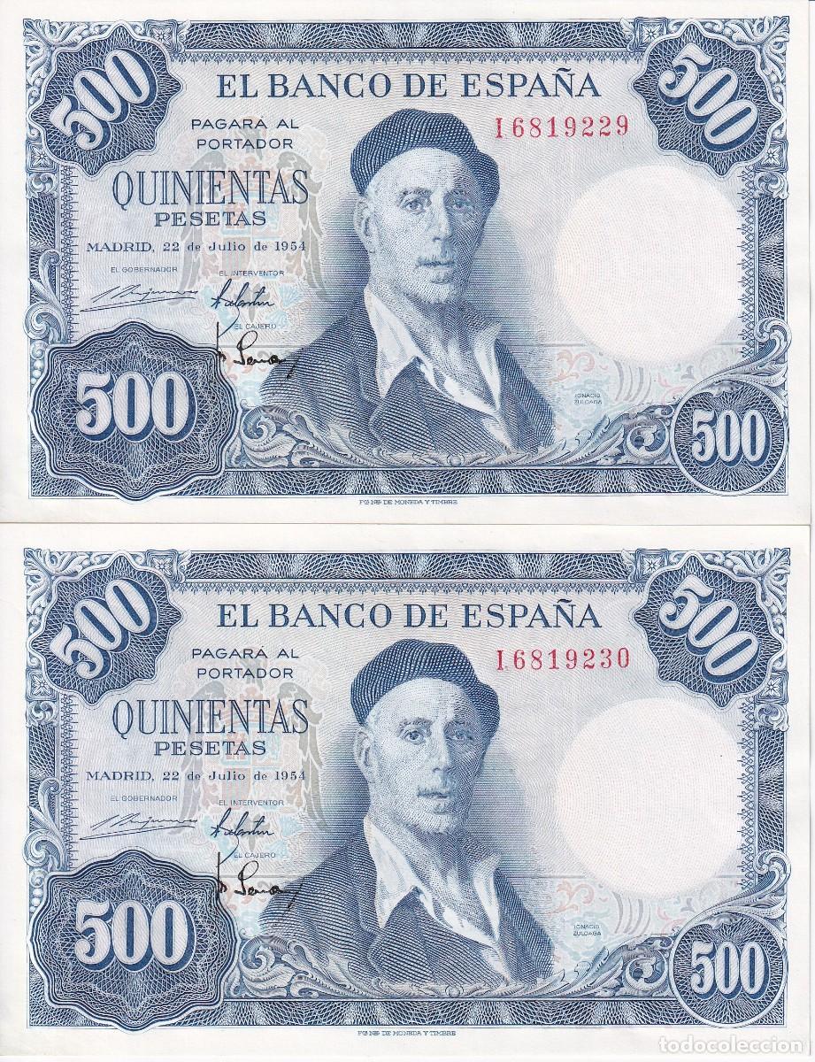 Billets espagnols: PAREJA CORRELATIVA DE 500 PESETAS DEL A&Ntilde;O 1954 DE IGNACIO ZULOAGA SERIE I EN CALIDAD EBC