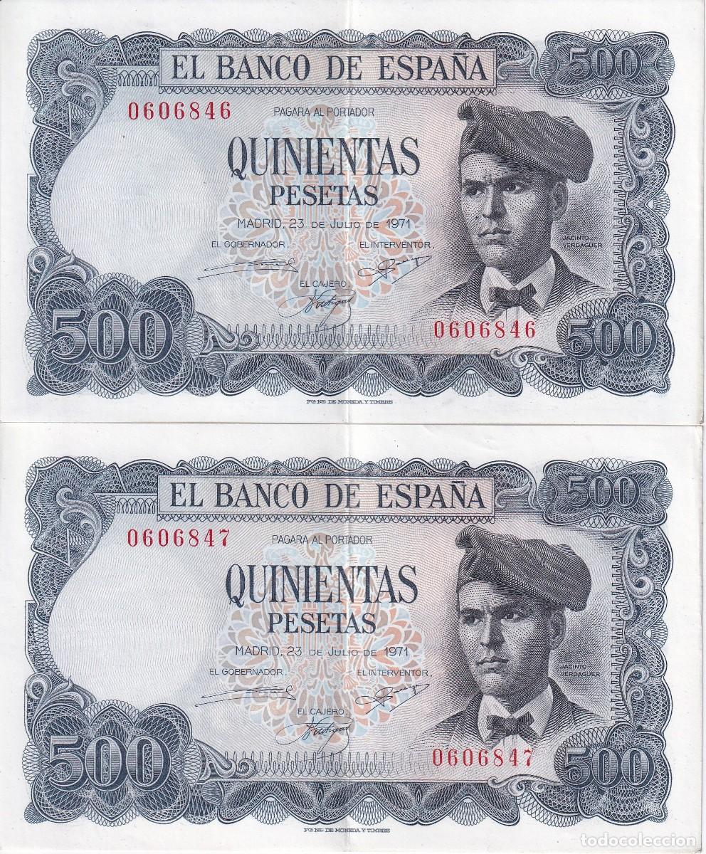 Billets espagnols: PAREJA CORRELATIVA DE 500 PESETAS DEL A&Ntilde;O 1971 DE VERDAGUER SIN SERIE EN CALIDAD EBC