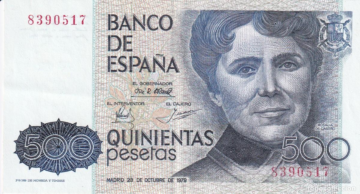 Notas espanholas: BILLETE DE ESPA&Ntilde;A DE 500 PESETAS DEL A&Ntilde;O 1979 DE ROSALIA DE CASTRO SIN SERIE EN CALIDAD EBC