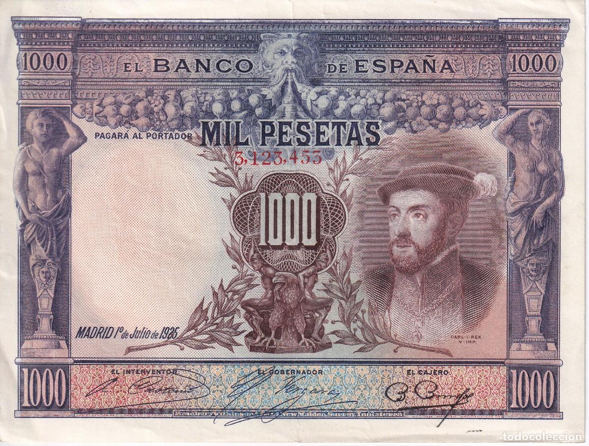 Notas espanholas: BILLETE DE ESPA&Ntilde;A DE 1000 PESETAS DEL A&Ntilde;O 1925 DEL REY CARLOS I EN CALIDAD EBC