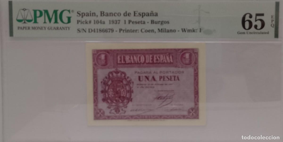 Billetes espa&ntilde;oles: BILLETE DE 1 PESETA BURGOS 1937 GRADUADO PMG CON 65 EPQ