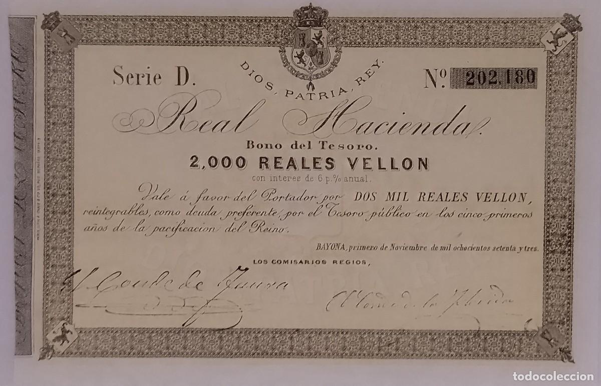 Billetes espa&ntilde;oles: BILLETE DE 2.000 REALES DE VELLON 1873 BAYONA GUERRA CARLISTA