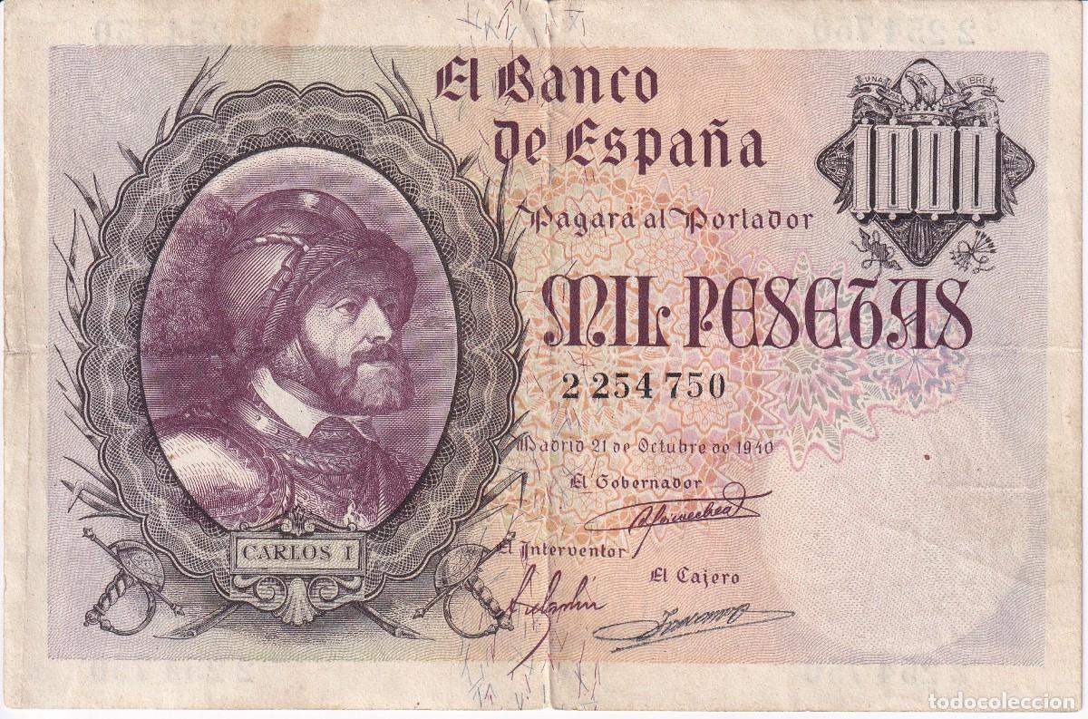 Notas espanholas: BILLETE DE 1000 PESETAS DEL A&Ntilde;O 1940 DE CARLOS I EN BUENA CALIDAD (RARO Y DIFICIL)