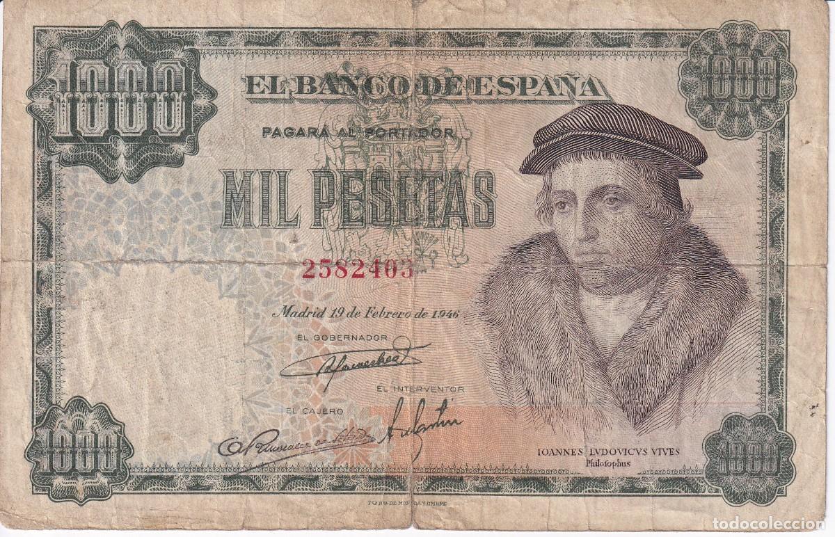 Notas espanholas: BILLETE DE ESPA&Ntilde;A DE 1000 PESETAS DEL A&Ntilde;O 1946 DE LUIS VIVES (RARO Y DIFICIL)