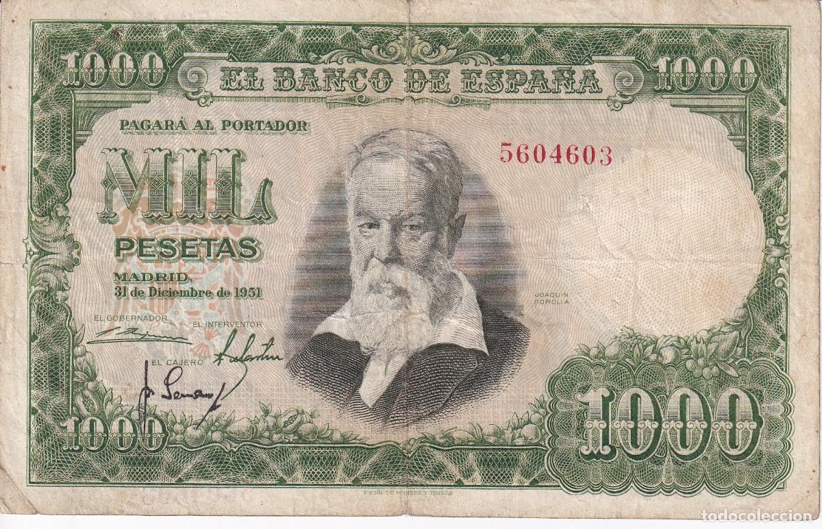 Notas espanholas: BILLETE DE 1000 PESETAS DEL A&Ntilde;O 1951 DEL PINTOR JOAQUIN SOROLLA SIN SERIE