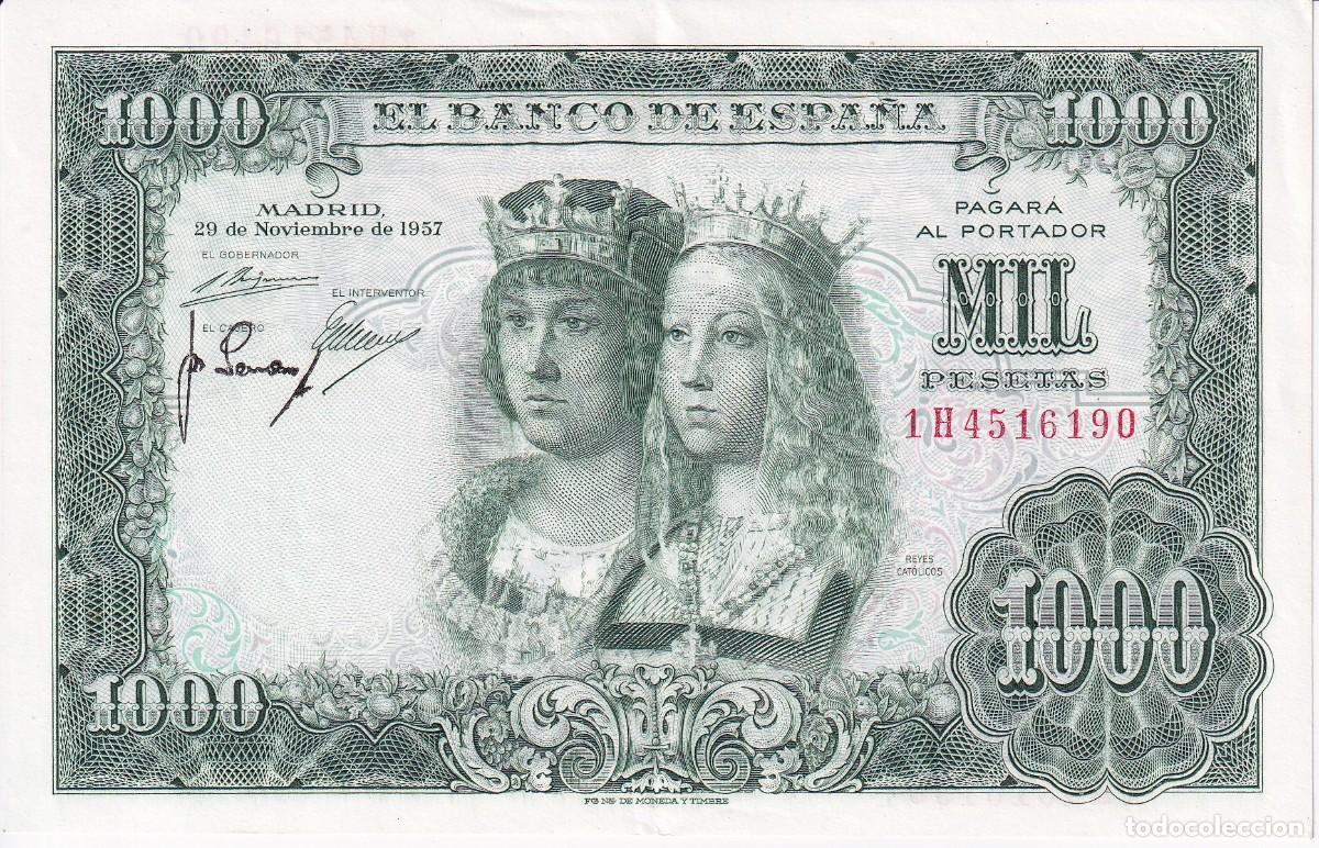 Notas espanholas: BILLETE DE 1000 PESETAS DEL A&Ntilde;O 1957 DE LOS REYES CATOLICOS SERIE 1H EN CALIDAD EBC