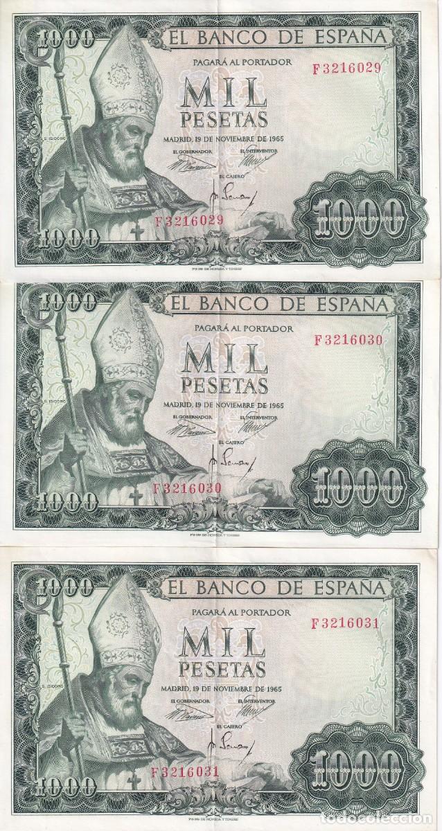 Banconote spagnole: TRIO CORRELATIVO DE 1000 PESETAS DEL A&Ntilde;O 1965 DE LA SERIE F EN CALIDAD EBC