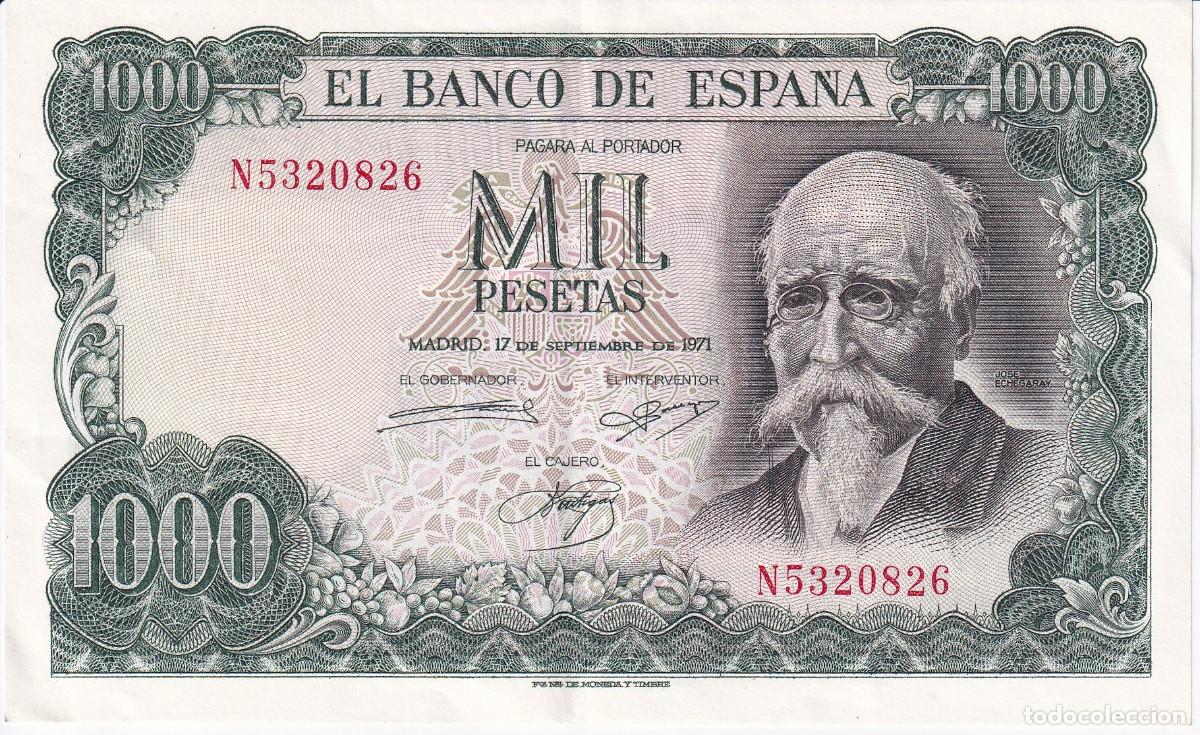 Notas espanholas: BILLETE DE 1000 PESETAS DEL A&Ntilde;O 1971 DE JOSE ECHEGARAY SERIE N EN CALIDAD EBC