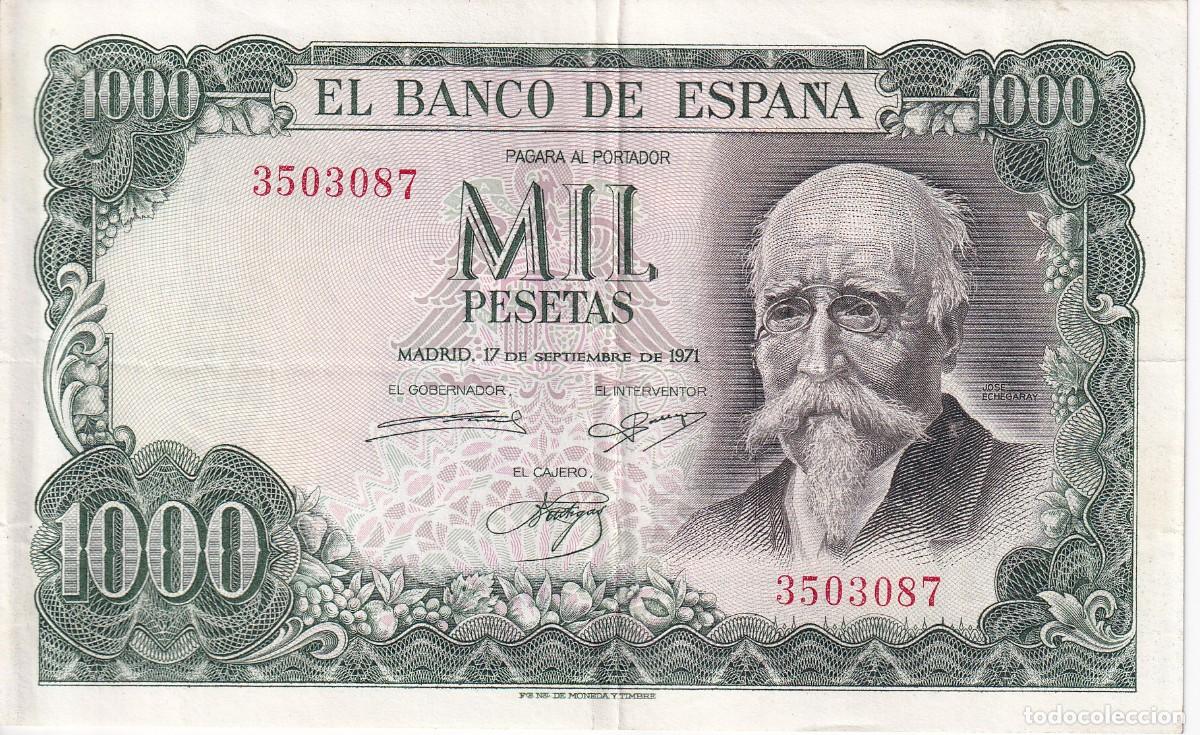 Notas espanholas: BILLETE DE 1000 PESETAS DEL A&Ntilde;O 1971 DE JOSE ECHEGARAY SIN SERIE EN BUENA CALIDAD