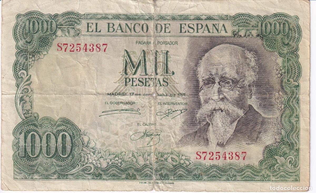 Notas espanholas: &iexcl;&iexcl;FALSO DE EPOCA!! BILLETE DE 1000 PESETAS DEL A&Ntilde;O 1971 DE JOSE ECHEGARAY