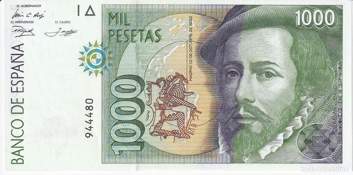Notas espanholas: BILLETE DE 1000 PESETAS DEL A&Ntilde;O 1992 DE HERNAN CORTES SIN SERIE SIN CIRCULAR (SC)