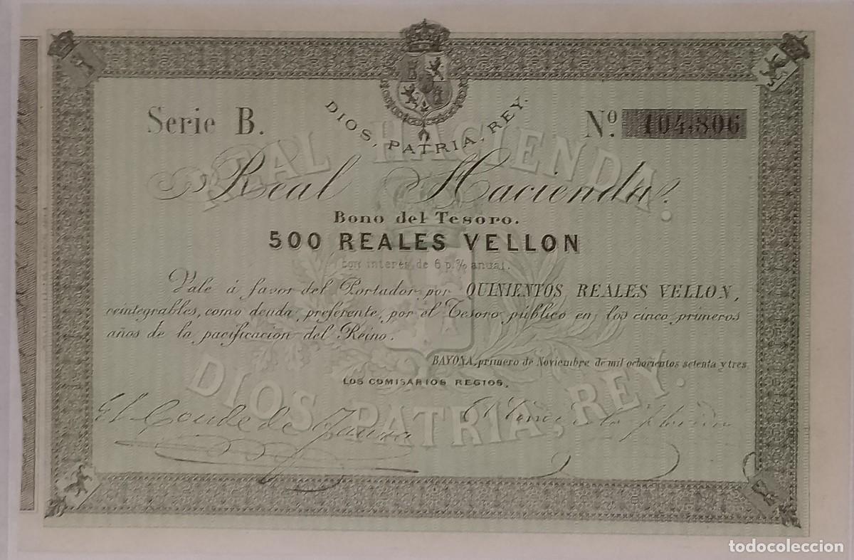 Billetes espa&ntilde;oles: LOTE DE 3 BILLETES DE 100--500 Y 1000 REALES DE VELLON BAYONA 1873 S/C