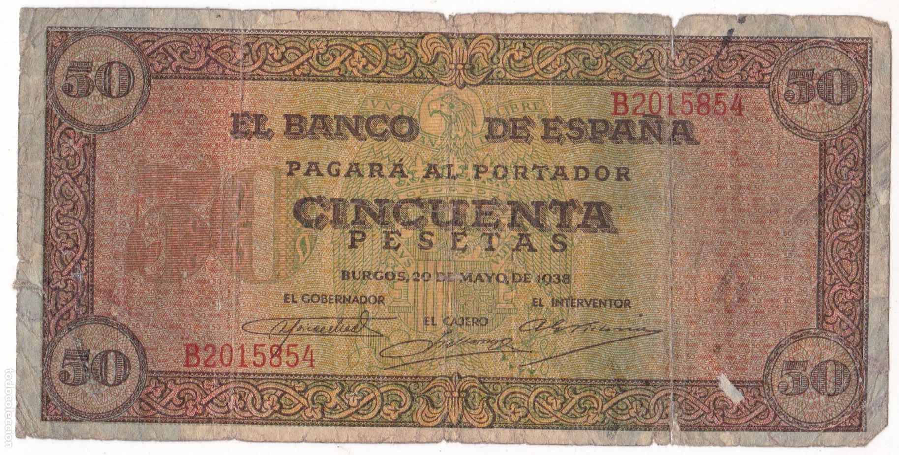 Billetes espa&ntilde;oles: AA21-BILLETE 50 Pesetas Burgos 1938