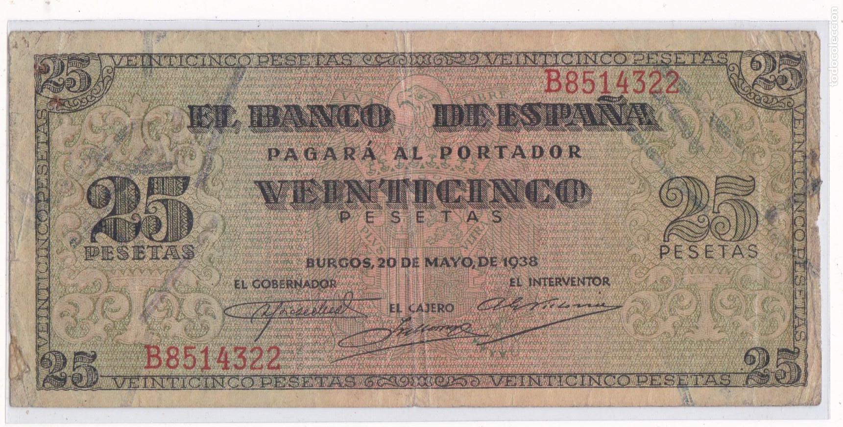 Billetes espa&ntilde;oles: AA21-BILLETE 25 Pesetas Burgos 1938
