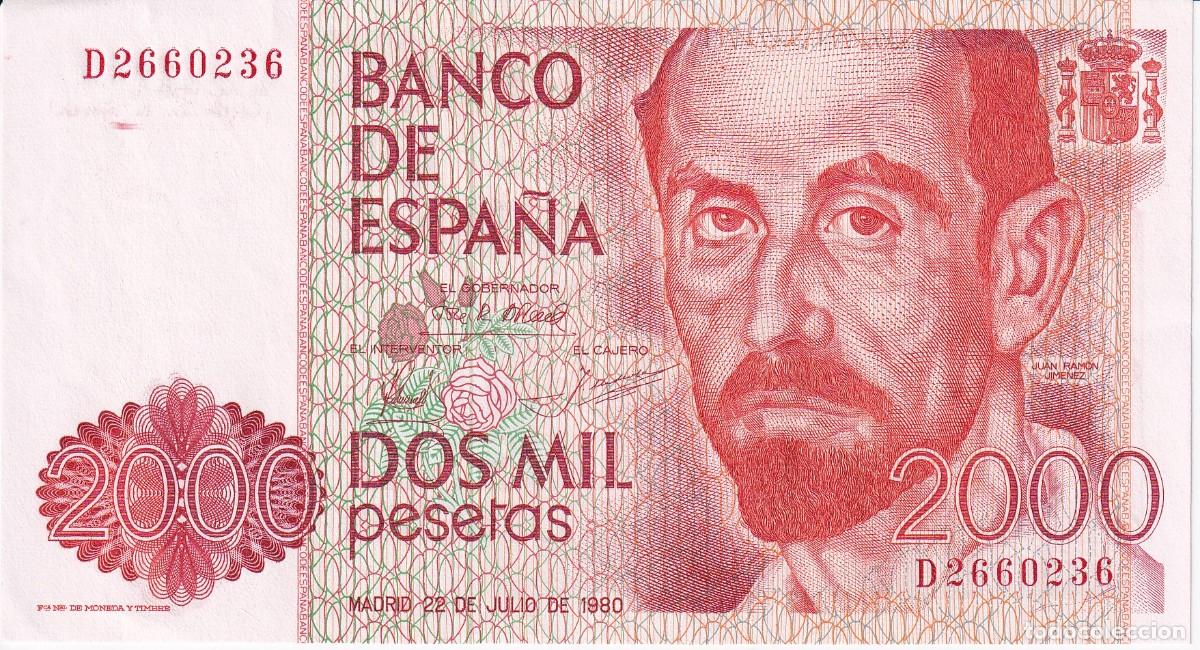 Notas espanholas: BILLETE DE 2000 PESETAS DEL A&Ntilde;O 1980 DE JUAN RAMON JIMENEZ SERIE D SIN CIRCULAR