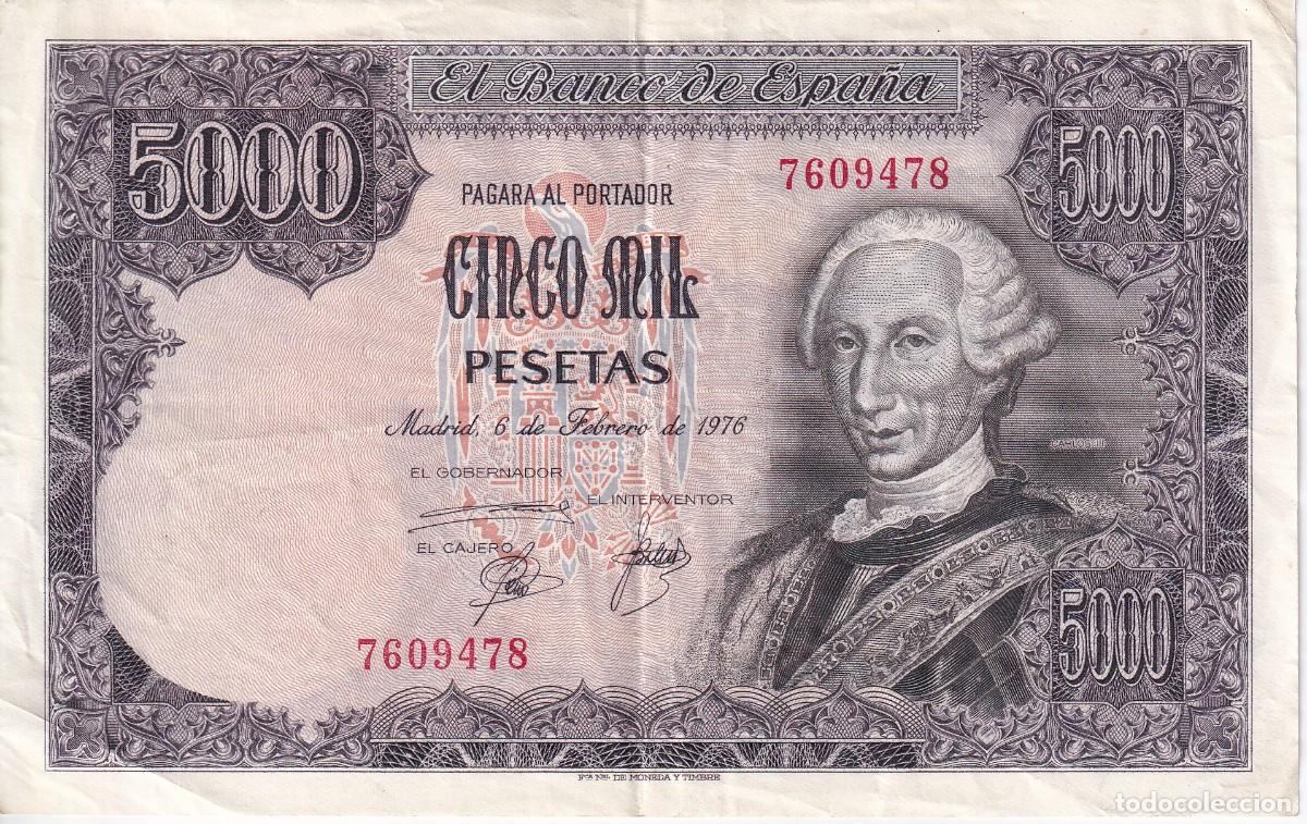 Banconote spagnole: BILLETE DE ESPA&Ntilde;A DE 5000 PESETAS DEL A&Ntilde;O 1976 CARLOS III SIN SERIE