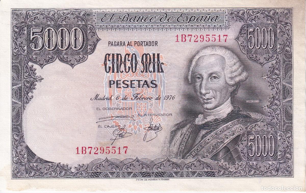 Billetes espa&ntilde;oles: BILLETE DE ESPA&Ntilde;A DE 5000 PESETAS DEL A&Ntilde;O 1976 CARLOS III SERIE 1B SIN CIRCULAR (mancha)
