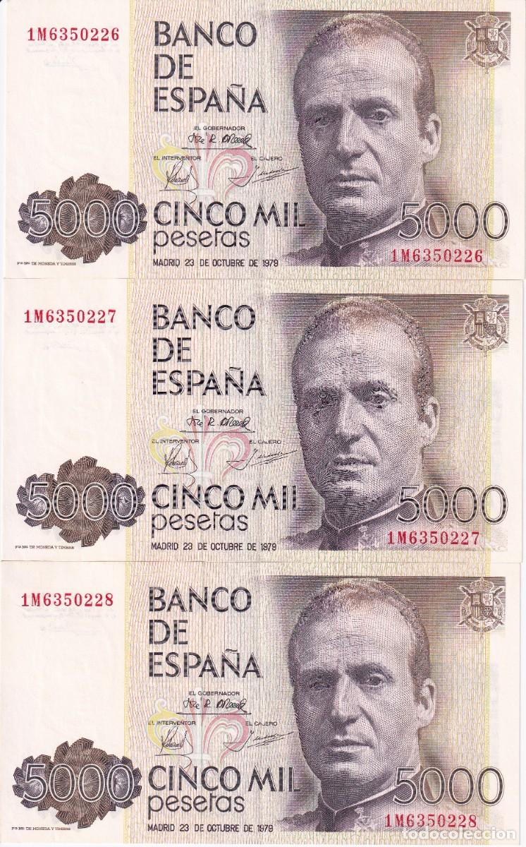 Billetes espa&ntilde;oles: TRIO CORRELATIVO DE ESPA&Ntilde;A DE 5000 PESETAS DEL A&Ntilde;O 1979 SERIE 1M EN CALIDAD EBC (JUAN CARLOS)