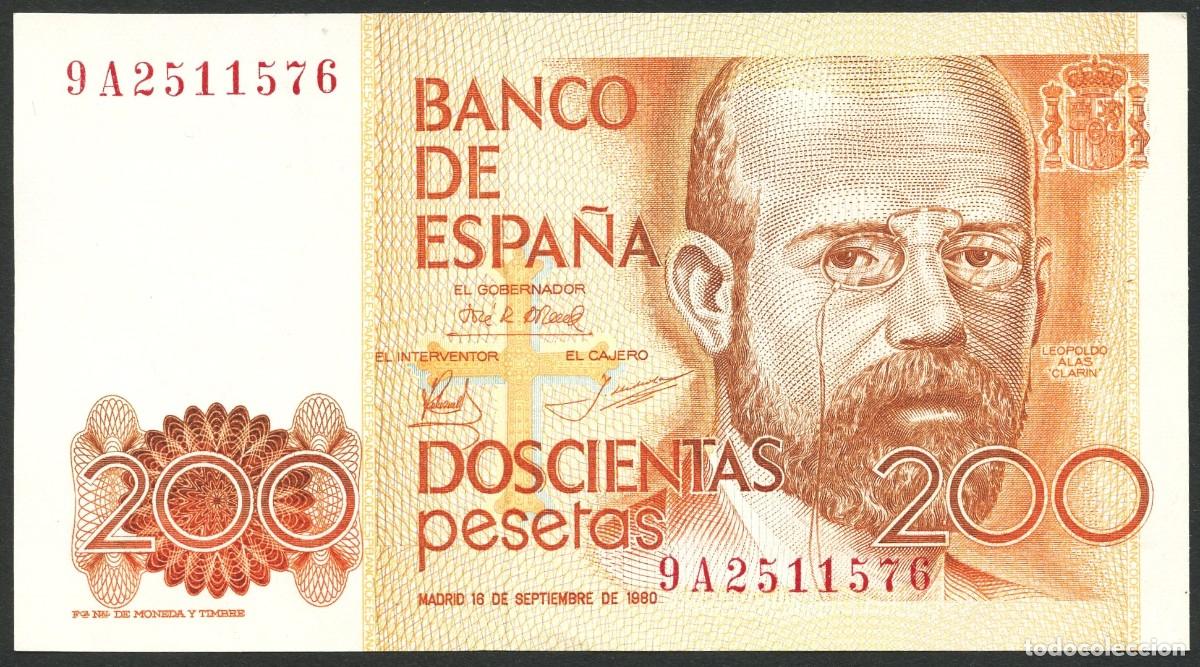 Billetes espa&ntilde;oles: ESPA&Ntilde;A, BILLETE, LEOPOLDO ALAS CLAR&Iacute;N, VALOR: 200 PESETAS, 1980, SERIE: 9 A