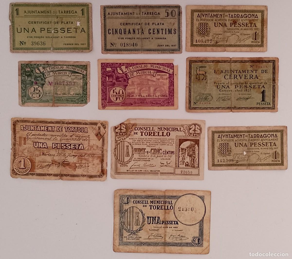 Billetes espa&ntilde;oles: LOTE (1)DE 10 BILLETES LOCALES EN CALIDADES BAJAS