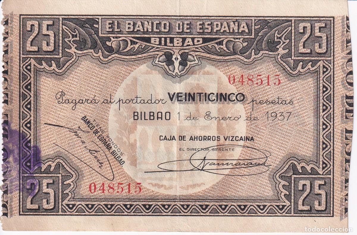 Billetes espa&ntilde;oles: BILLETE DE 25 PESETAS DEL BANCO DE ESPA&Ntilde;A-BILBAO DEL A&Ntilde;O 1937 (CAJA DE AHORROS VIZCAINA)