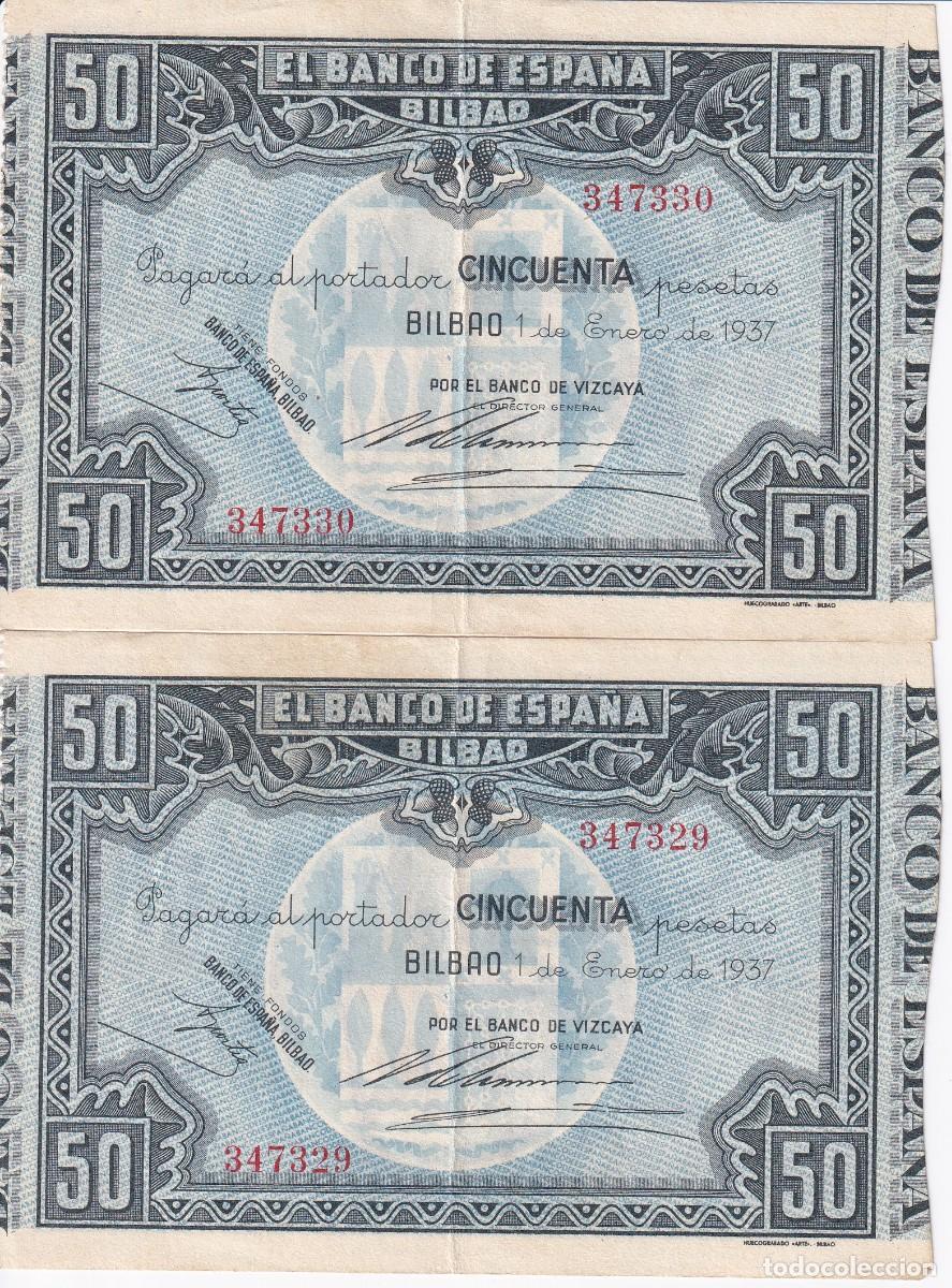 Billetes espa&ntilde;oles: PAREJA CORRELATIVA DE 50 PESETAS DEL BANCO DE ESPA&Ntilde;A-BILBAO DEL A&Ntilde;O 1937 (BANCO DE VIZCAYA)