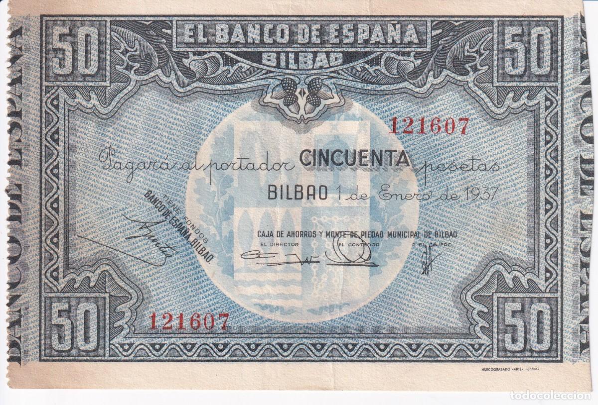 Billetes espa&ntilde;oles: BILLETE DE 50 PESETAS DEL BANCO DE ESPA&Ntilde;A-BILBAO DEL A&Ntilde;O 1937 (CAJA DE AHORROS DE BILBAO)
