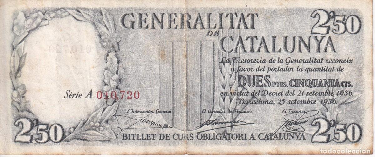 Billets espagnols: BILLETE DE 2,50 PESETAS DE LA GENERALITAT DE CATALUNYA DEL A&Ntilde;O 1936 NUMEROS ROJOS