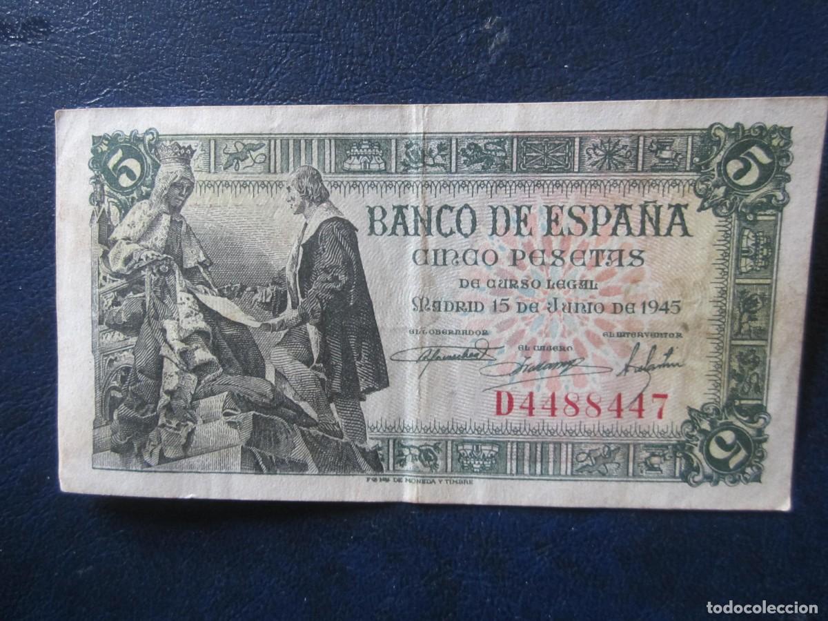 Billetes espa&ntilde;oles: Espa&ntilde;a 5 Pesetas 1945 Capitulaciones de Santa Fe